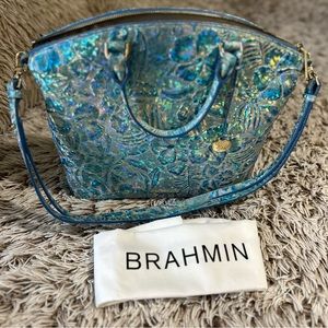Brahmin iridescent shimmer blue and gold handbag